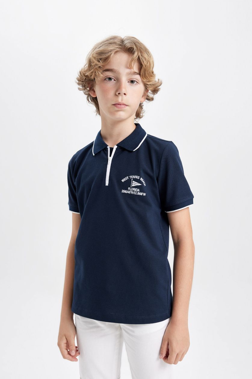 BOYS & TEENS NAVY Boy Regular Fit Polo Neck Pique Polo T-Shirt