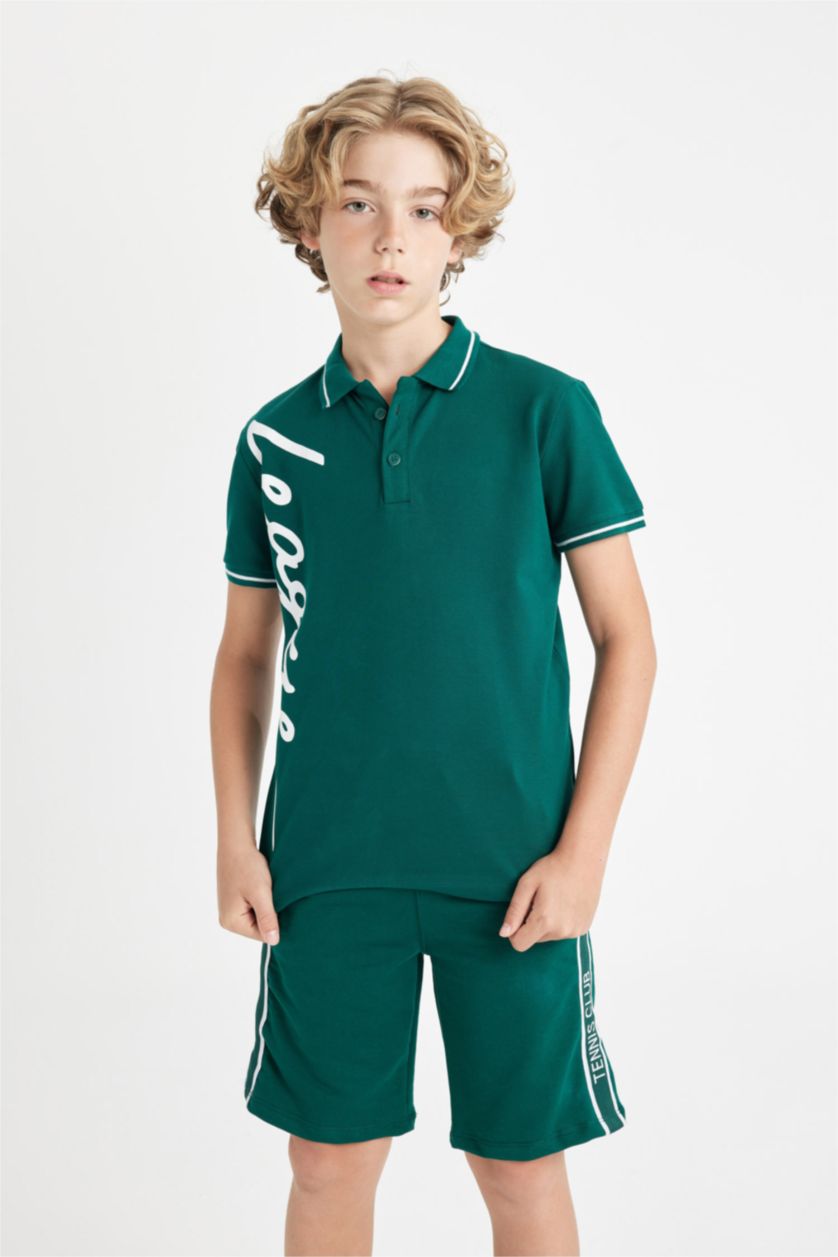 أولاد أخضر غامق تيشيرت بولو ولادي نص ردن بيكة قصة عادية