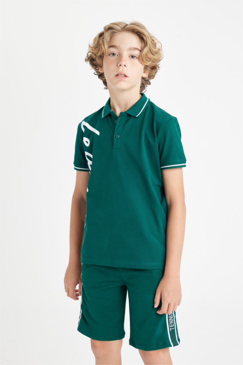 أولاد أخضر غامق تيشيرت بولو ولادي نص ردن بيكة قصة عادية