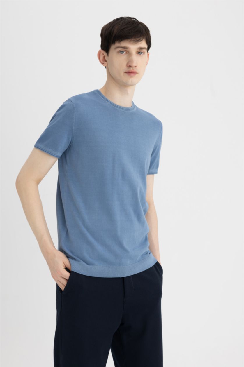 MAN Light Indigo Standard Fit Short Sleeve Knit Polo Shirt