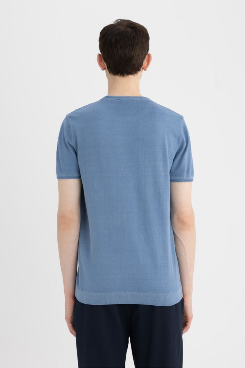 MAN Light Indigo Standard Fit Short Sleeve Knit Polo Shirt