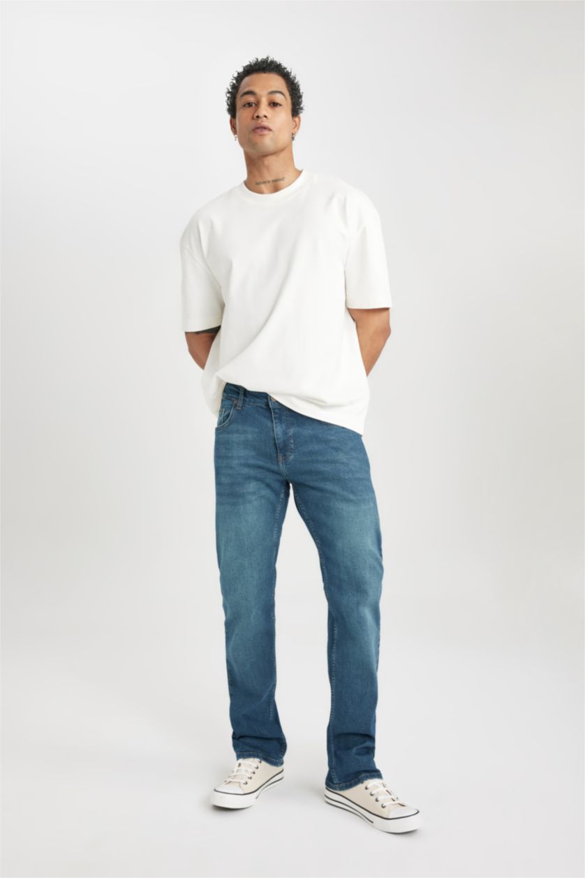 HOMME Vert Foncé Pantalon Jean coupe régulière Sergio Jambe Droite Taille Normale