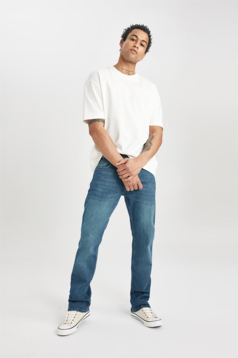 HOMME Vert Foncé Pantalon Jean coupe régulière Sergio Jambe Droite Taille Normale