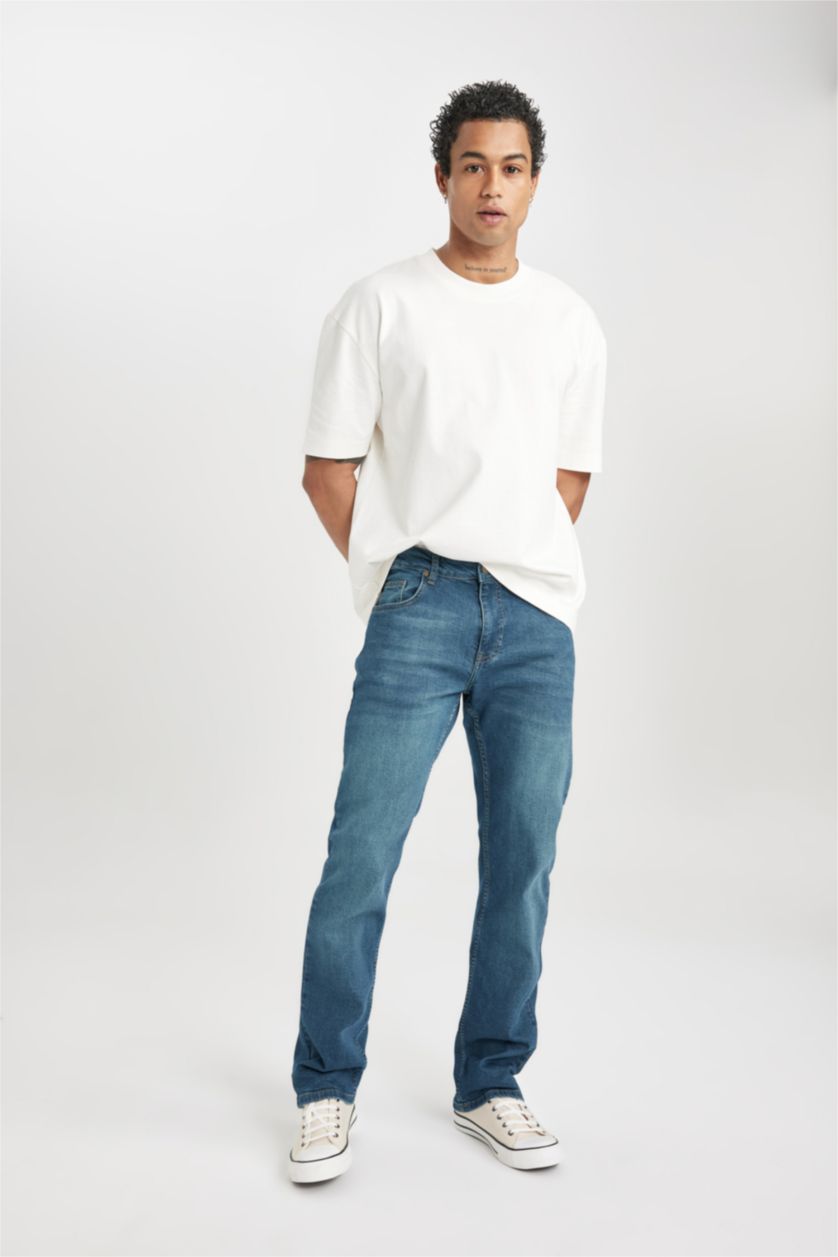HOMME Vert Foncé Pantalon Jean coupe régulière Sergio Jambe Droite Taille Normale