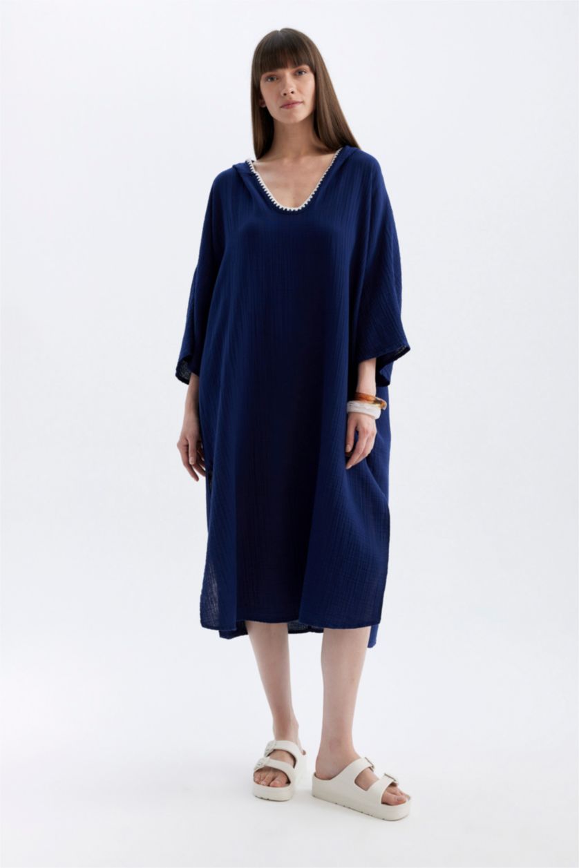 Woman NAVY Fall in Love V-Neck Cotton Beach Dress