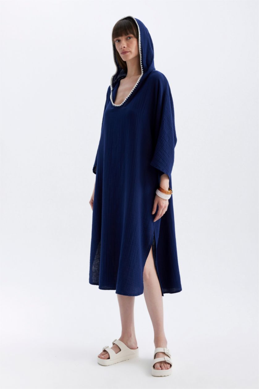 Woman NAVY Fall in Love V-Neck Cotton Beach Dress