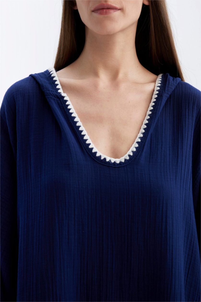 Woman NAVY Fall in Love V-Neck Cotton Beach Dress