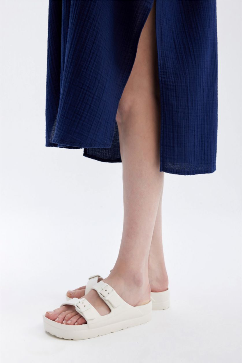 Woman NAVY Fall in Love V-Neck Cotton Beach Dress