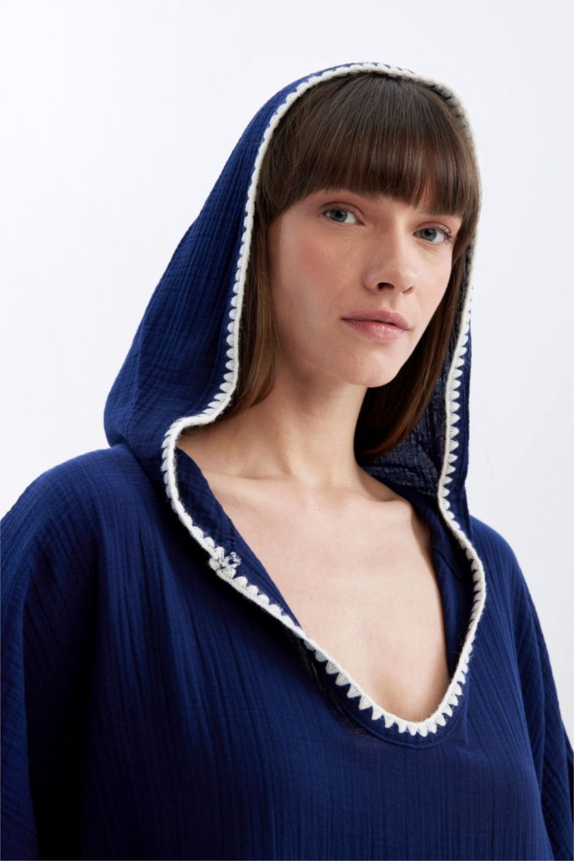 Woman NAVY Fall in Love V-Neck Cotton Beach Dress