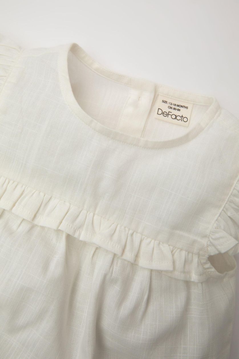 Kız Bebek Pembe Kız Bebek 2'li Takım Flamlı Poplin Bluz Üst Çiçekli Şort Alt