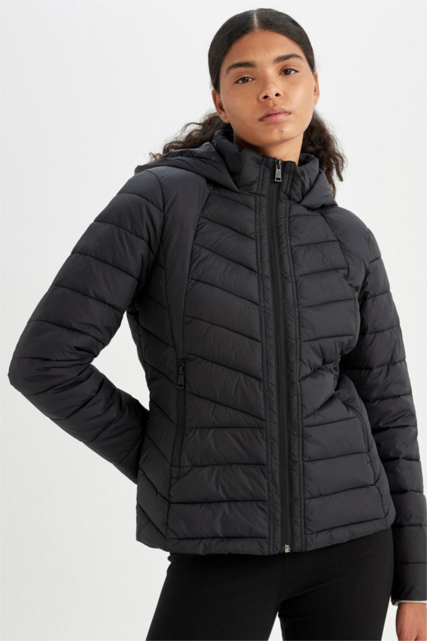 WOMAN Black DeFactoFit Waterproof Regular Fit Hooded Jacket