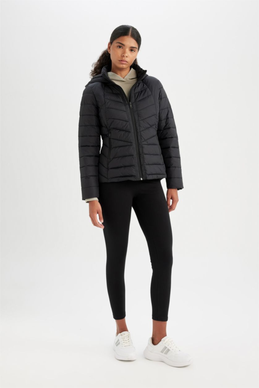 WOMAN Black DeFactoFit Waterproof Regular Fit Hooded Jacket