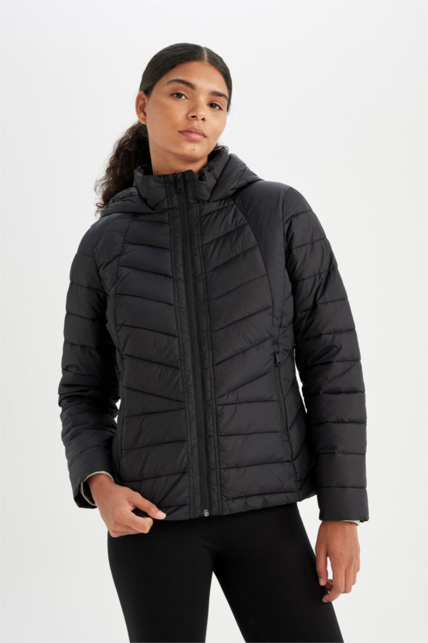 WOMAN Black DeFactoFit Waterproof Regular Fit Hooded Jacket