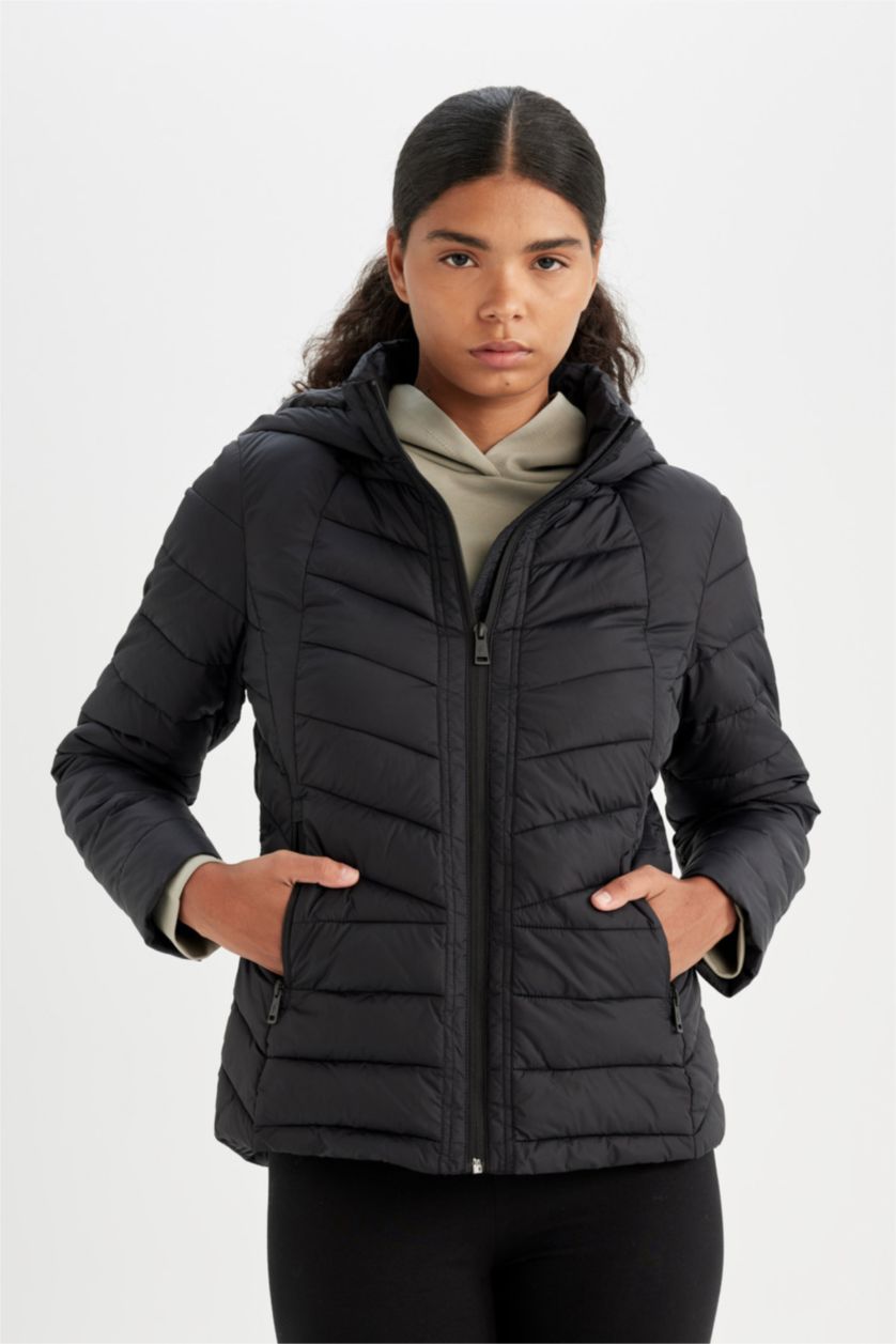 WOMAN Black DeFactoFit Waterproof Regular Fit Hooded Jacket