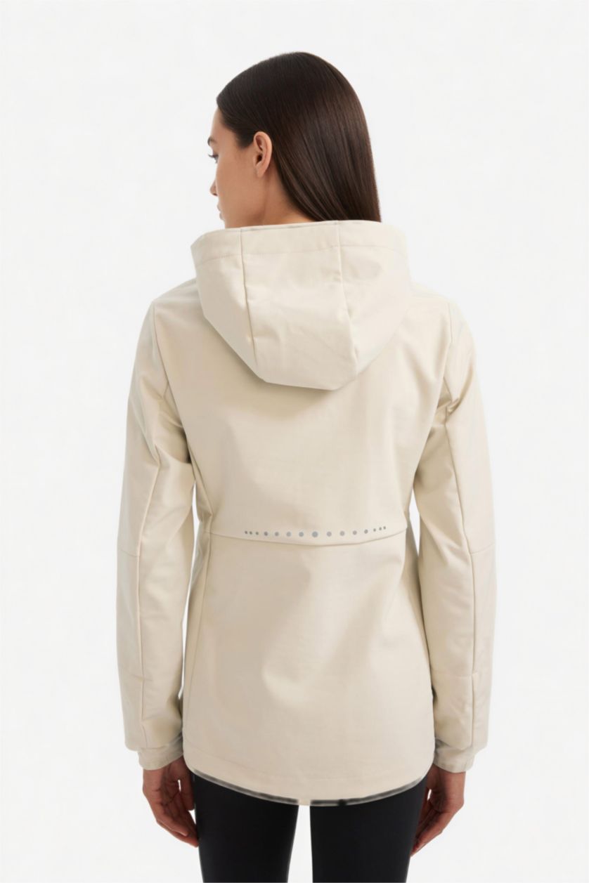 Kadın Taş Su İtici Softshell Slim Fit Dar Kesim Kapüşonlu Fermuarlı Cepli Mevsimlik Yağmurluk