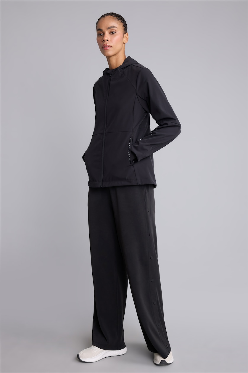 Kadın Siyah Rüzgar Geçirmez Su İtici Slim Fit Kapüşonlu Yağmurluk
