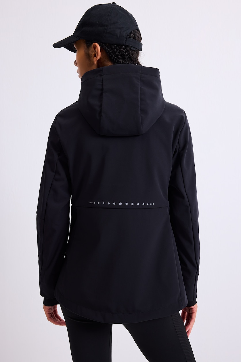 Woman Black Slim Fit Hooded Zip-Up Softshell Jacket