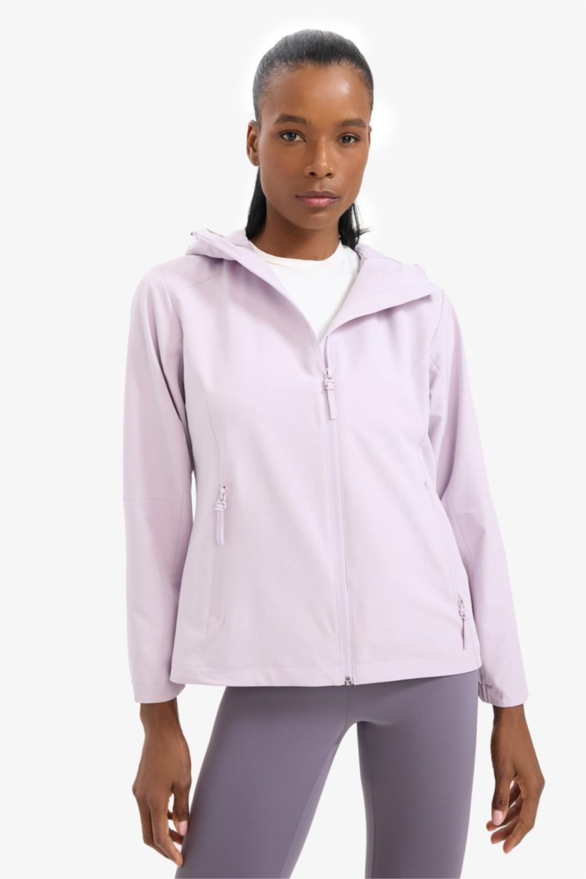 نساء أرجواني جاكيت مطر قصة عادية بغطاء للرأس مقاوم للماء من DeFactoFit