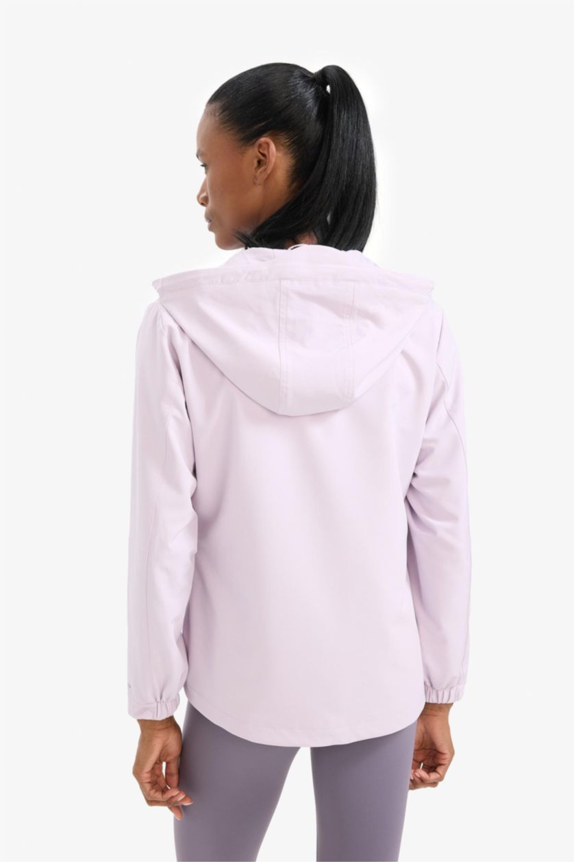 نساء أرجواني جاكيت مطر قصة عادية بغطاء للرأس مقاوم للماء من DeFactoFit