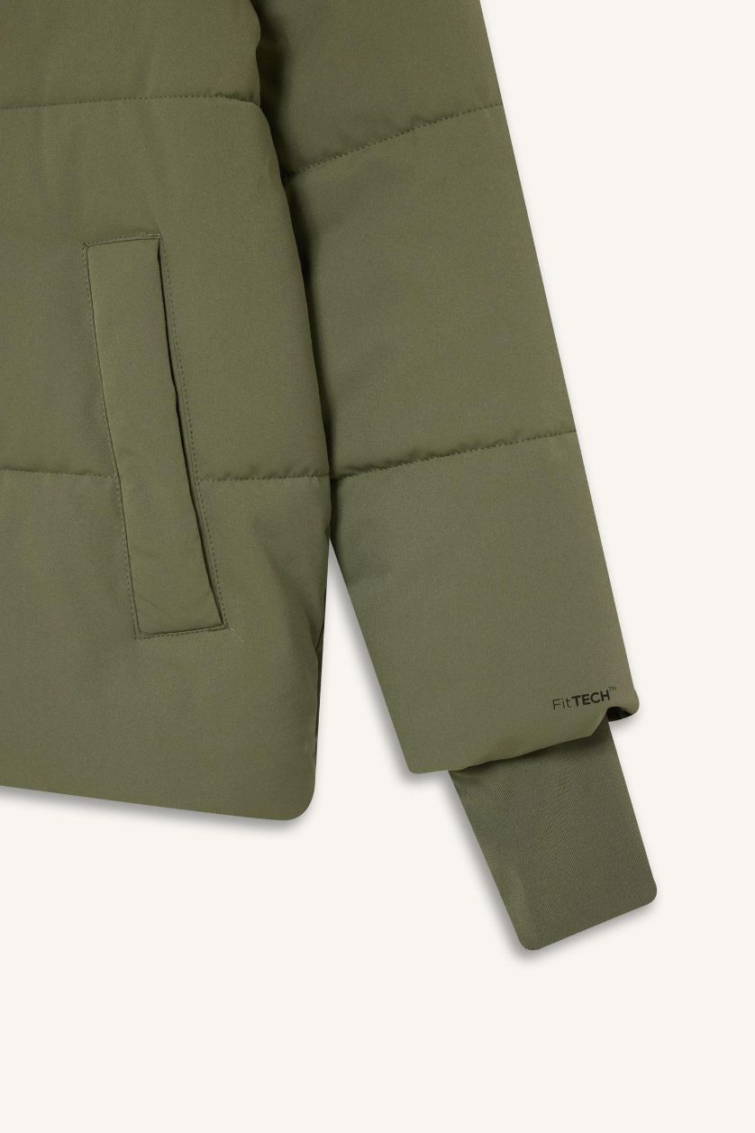 Kadın Açık Haki Sıcak Tutan Şişme Mont Su Geçirmez Rüzgar Geçirmez Parmak Geçmeli  Dik Yaka Fermuarlı Cepli