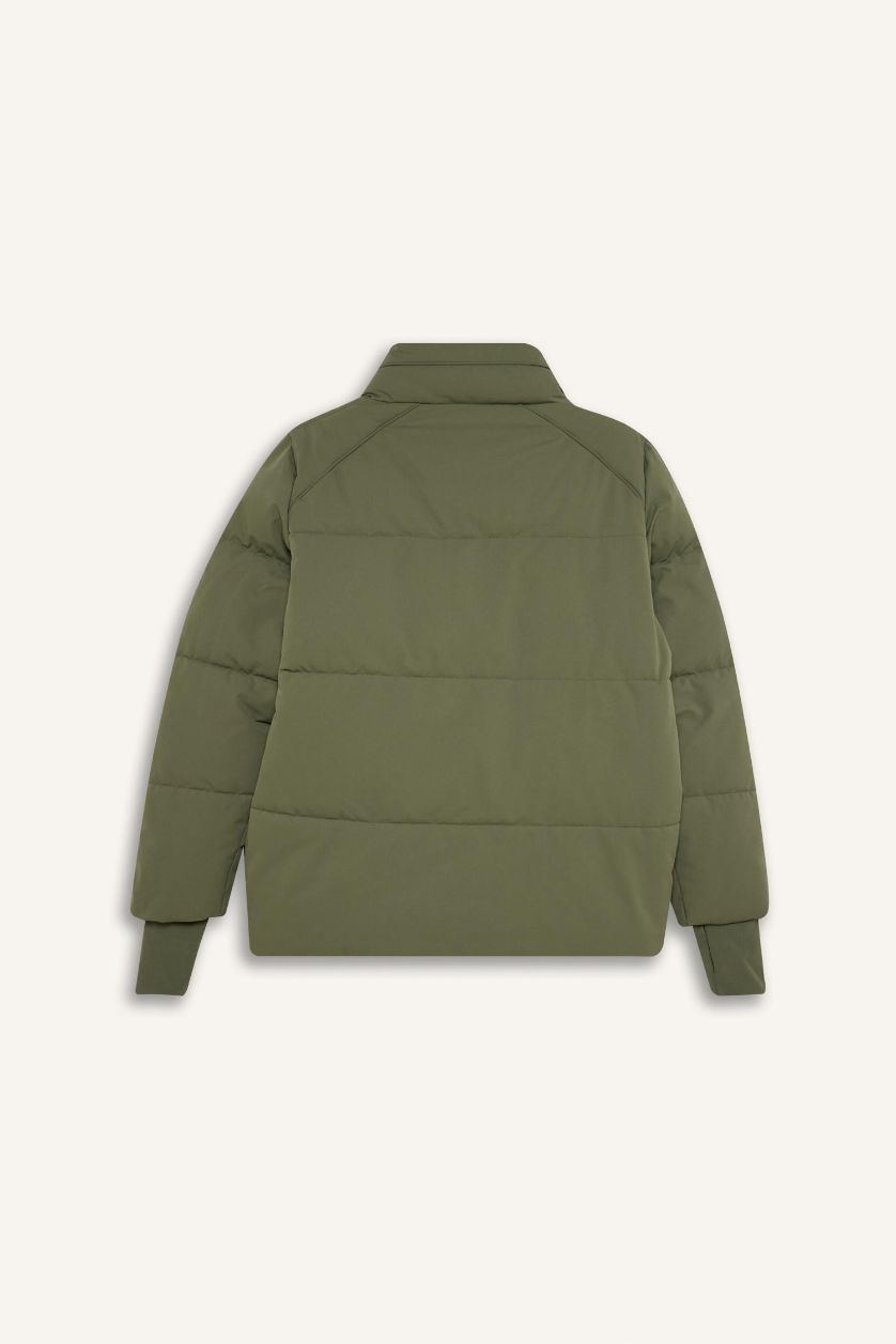 Kadın Açık Haki Sıcak Tutan Şişme Mont Su Geçirmez Rüzgar Geçirmez Parmak Geçmeli  Dik Yaka Fermuarlı Cepli