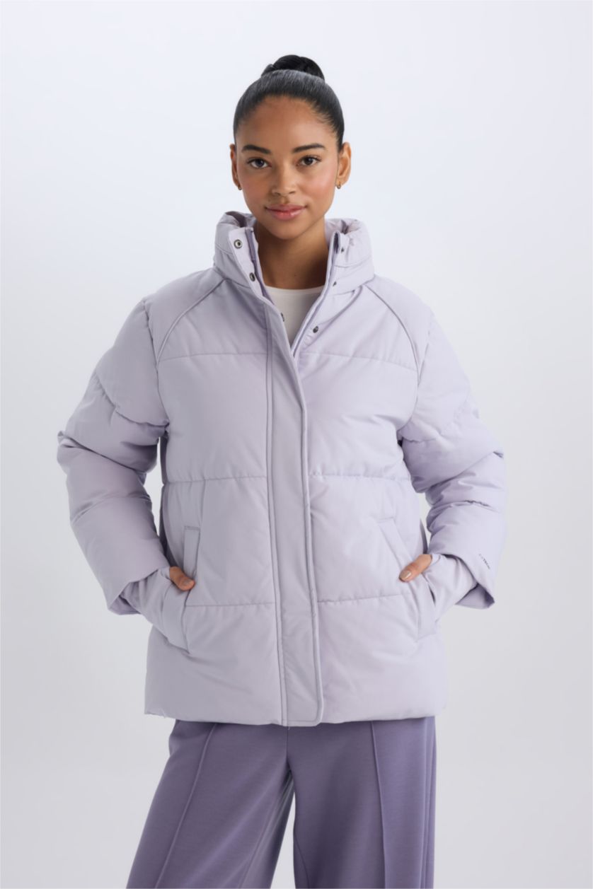 WOMAN Lilac DeFactoFit Stand Collar Waterproof Windproof Warm Puffer Jacket