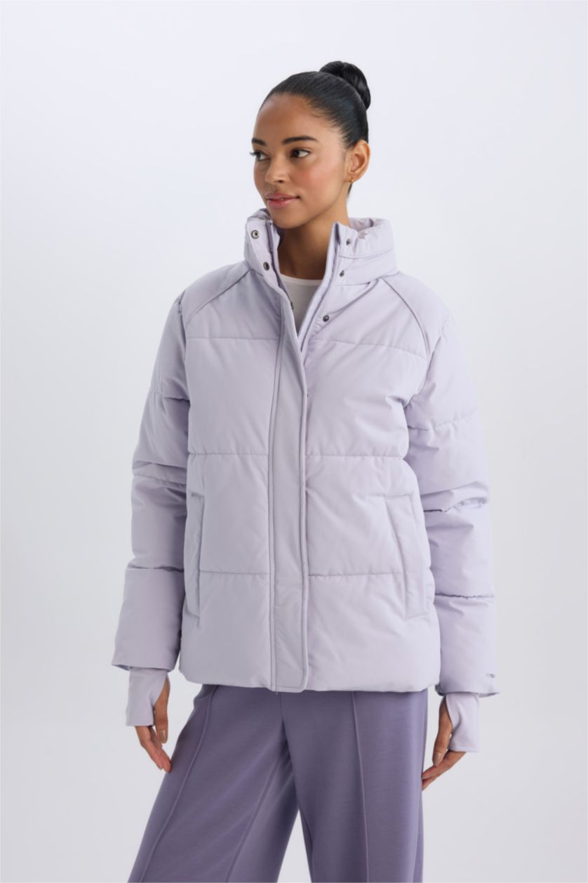 WOMAN Lilac DeFactoFit Stand Collar Waterproof Windproof Warm Puffer Jacket