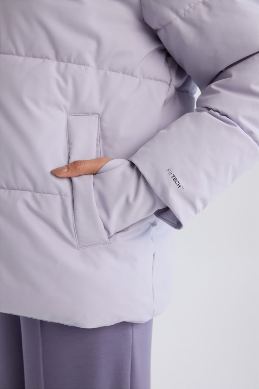 WOMAN Lilac DeFactoFit Stand Collar Waterproof Windproof Warm Puffer Jacket