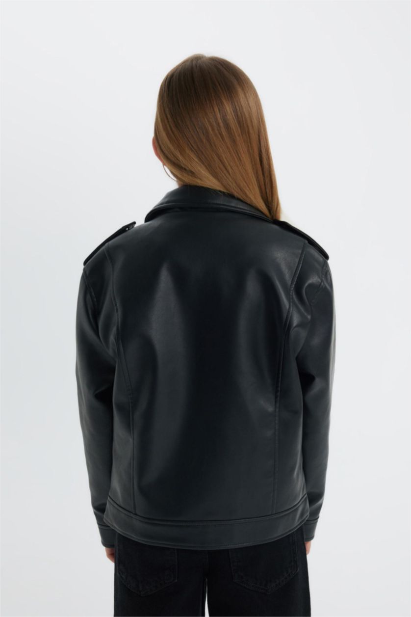 FILLES Noir Veste en cuir Coupe Régulière Fille