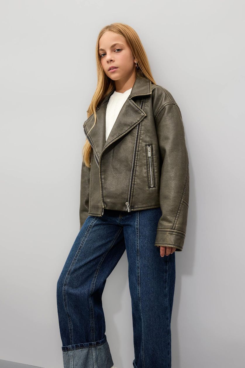 GIRLS & TEENS Brown Girl Waterproof Faux Leather Jacket