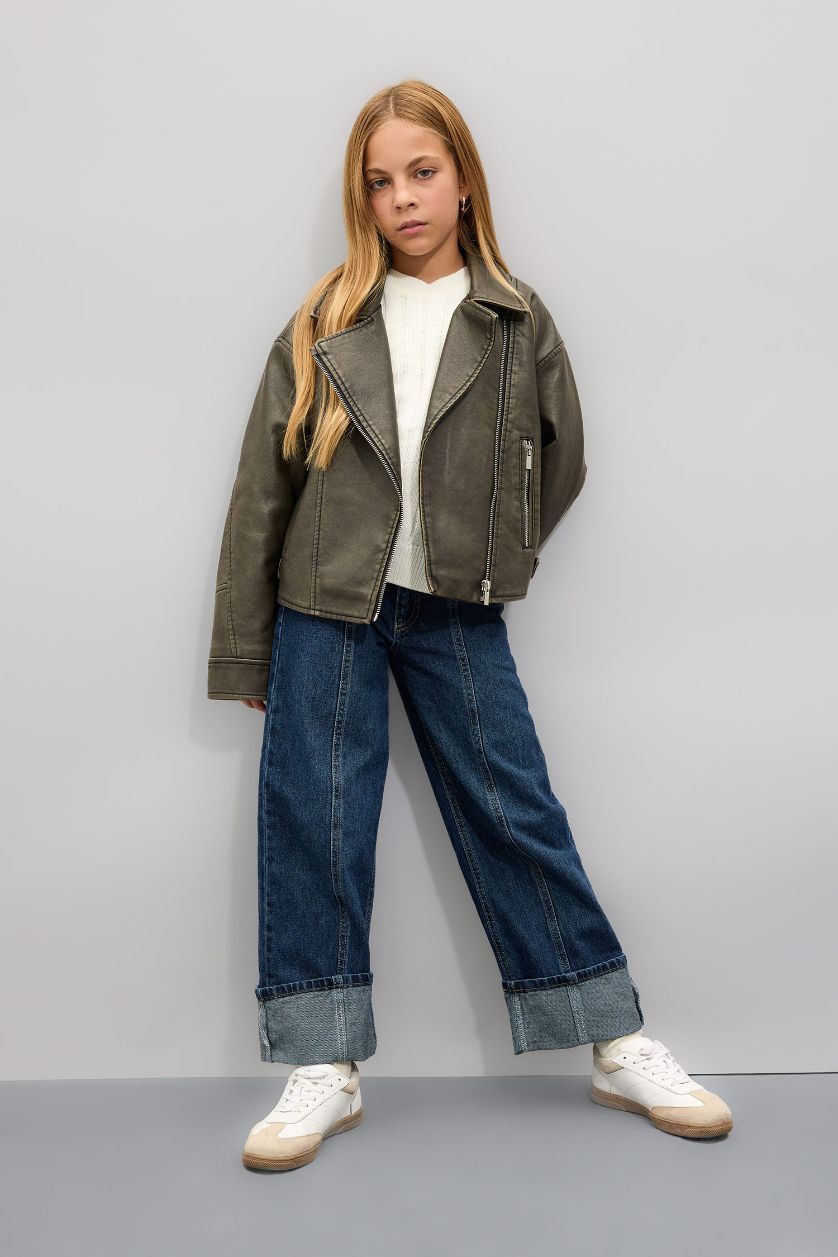 GIRLS & TEENS Brown Girl Waterproof Faux Leather Jacket