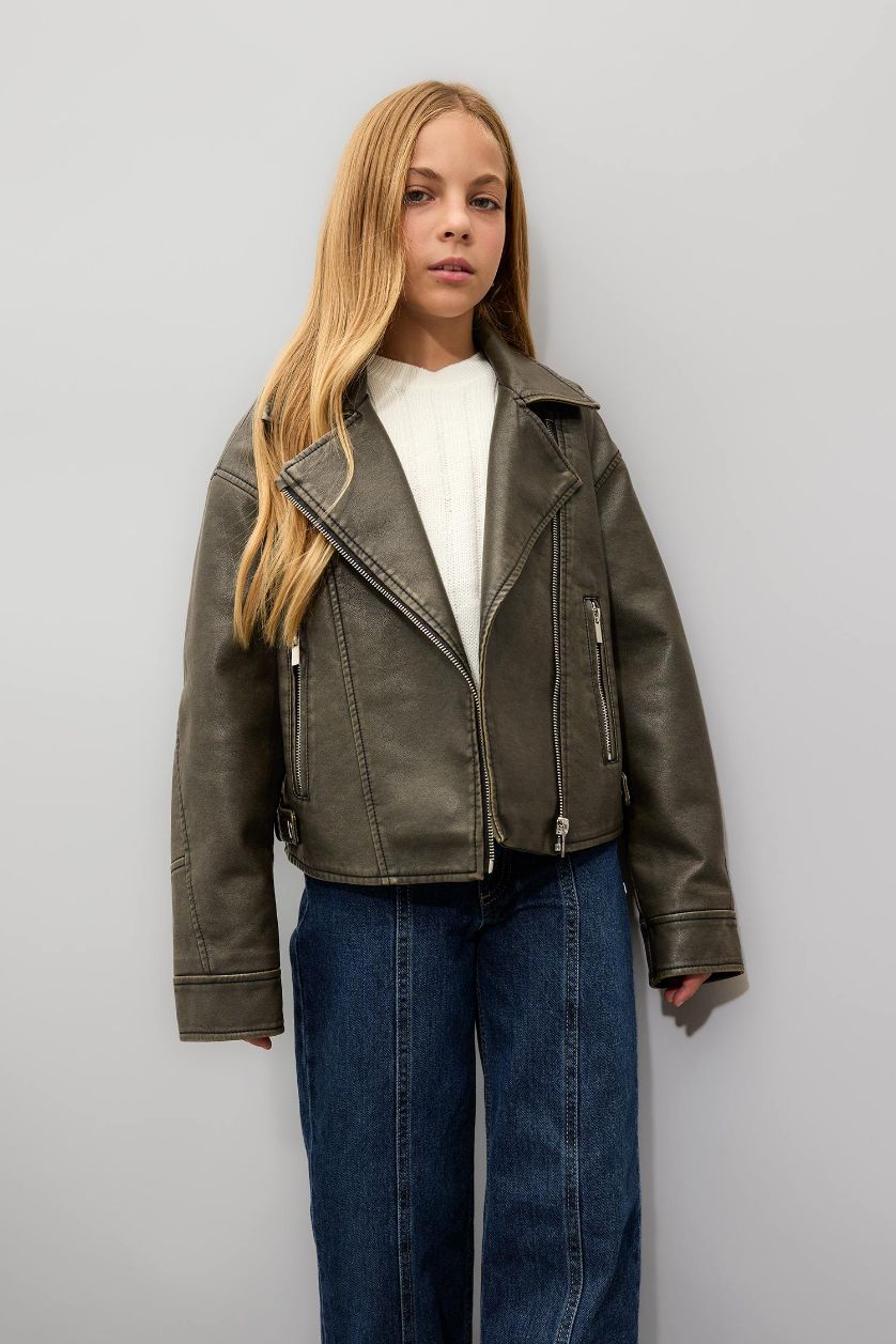 GIRLS & TEENS Brown Girl Waterproof Faux Leather Jacket