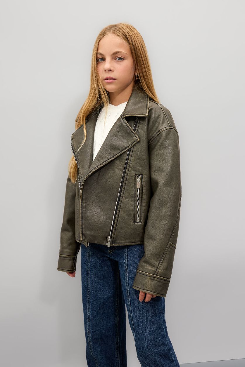 GIRLS & TEENS Brown Girl Waterproof Faux Leather Jacket