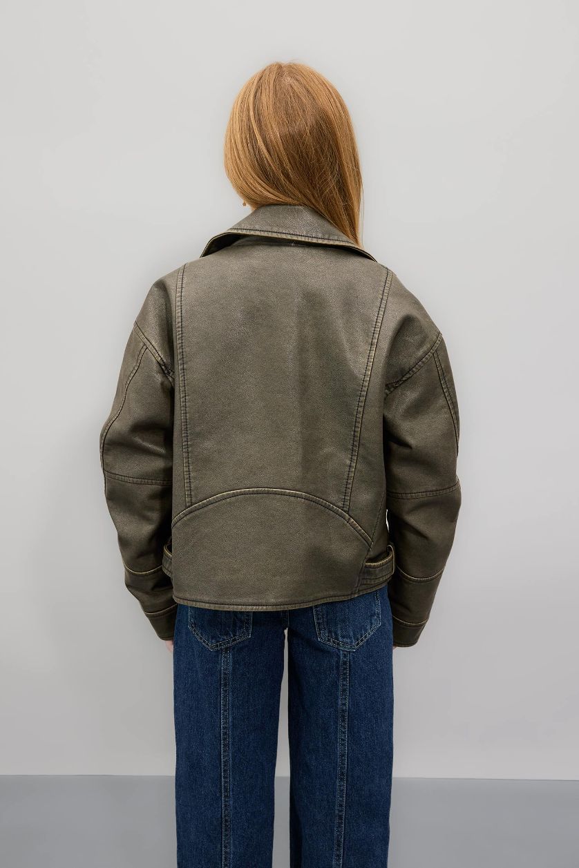 GIRLS & TEENS Brown Girl Waterproof Faux Leather Jacket