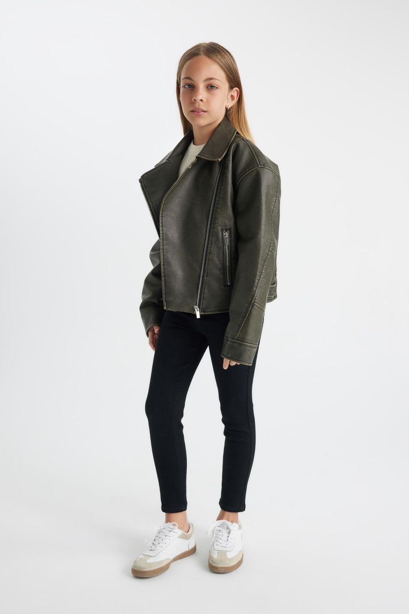 GIRLS & TEENS Brown Girl Waterproof Faux Leather Jacket