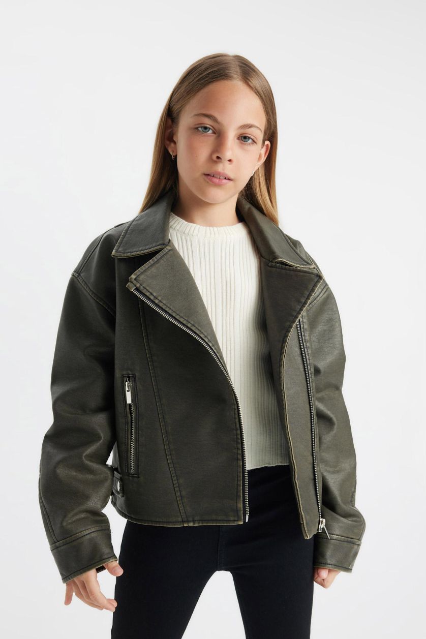 GIRLS & TEENS Brown Girl Waterproof Faux Leather Jacket