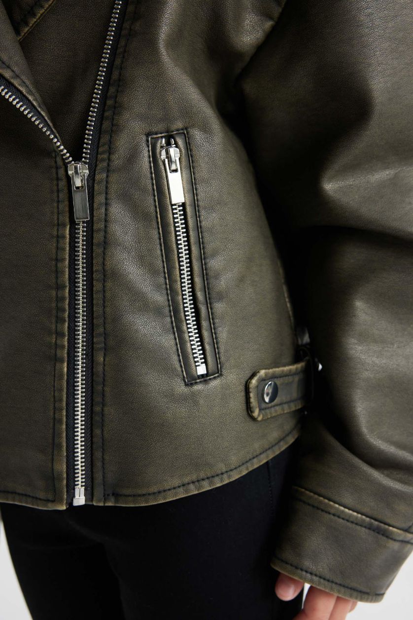 GIRLS & TEENS Brown Girl Waterproof Faux Leather Jacket