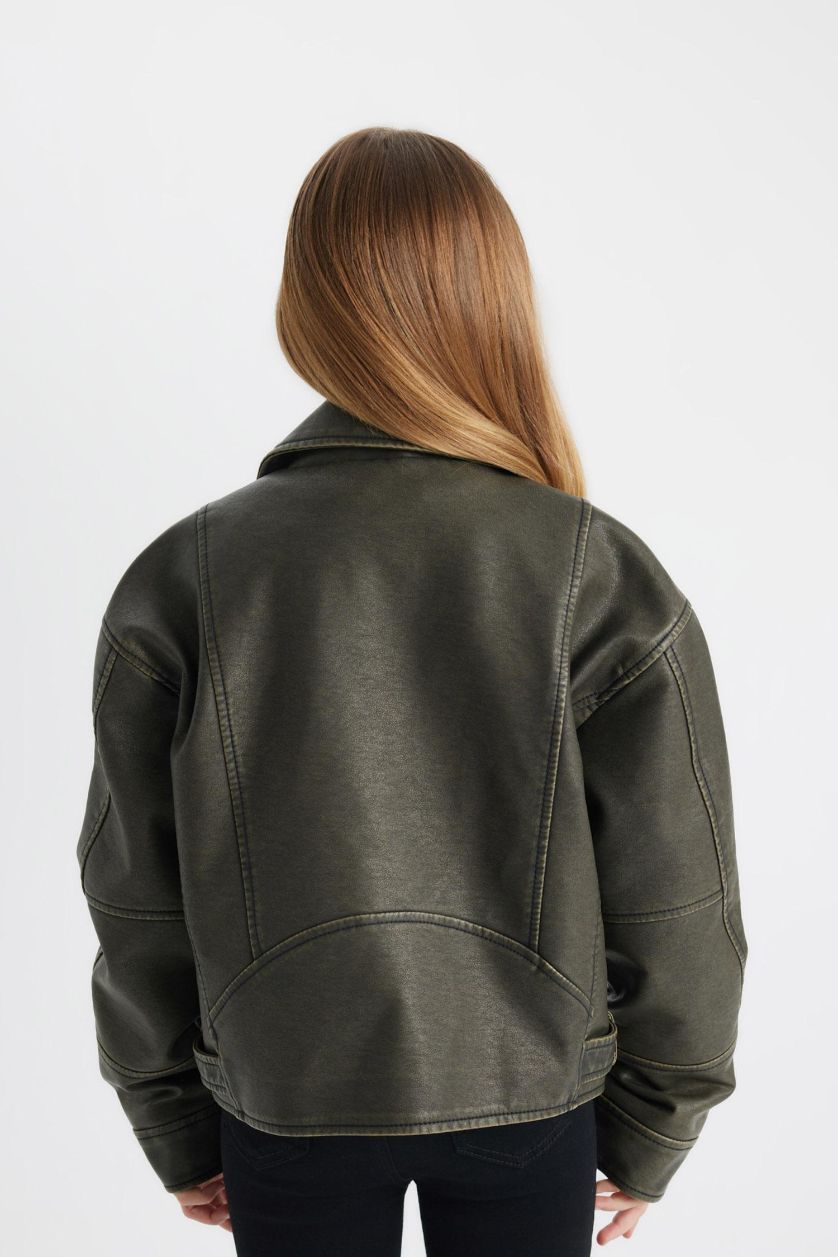 GIRLS & TEENS Brown Girl Waterproof Faux Leather Jacket