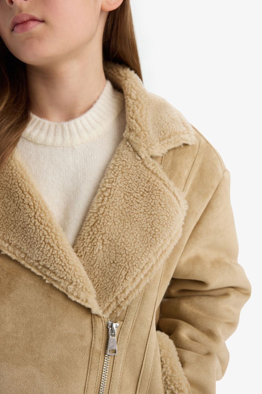 Kız Çocuk - Genç Kız Açık Vizon Ceket Yaka Pelüş Astar Mont Kız Çocuk