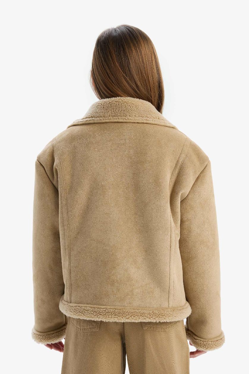 Kız Çocuk - Genç Kız Açık Vizon Ceket Yaka Pelüş Astar Mont Kız Çocuk