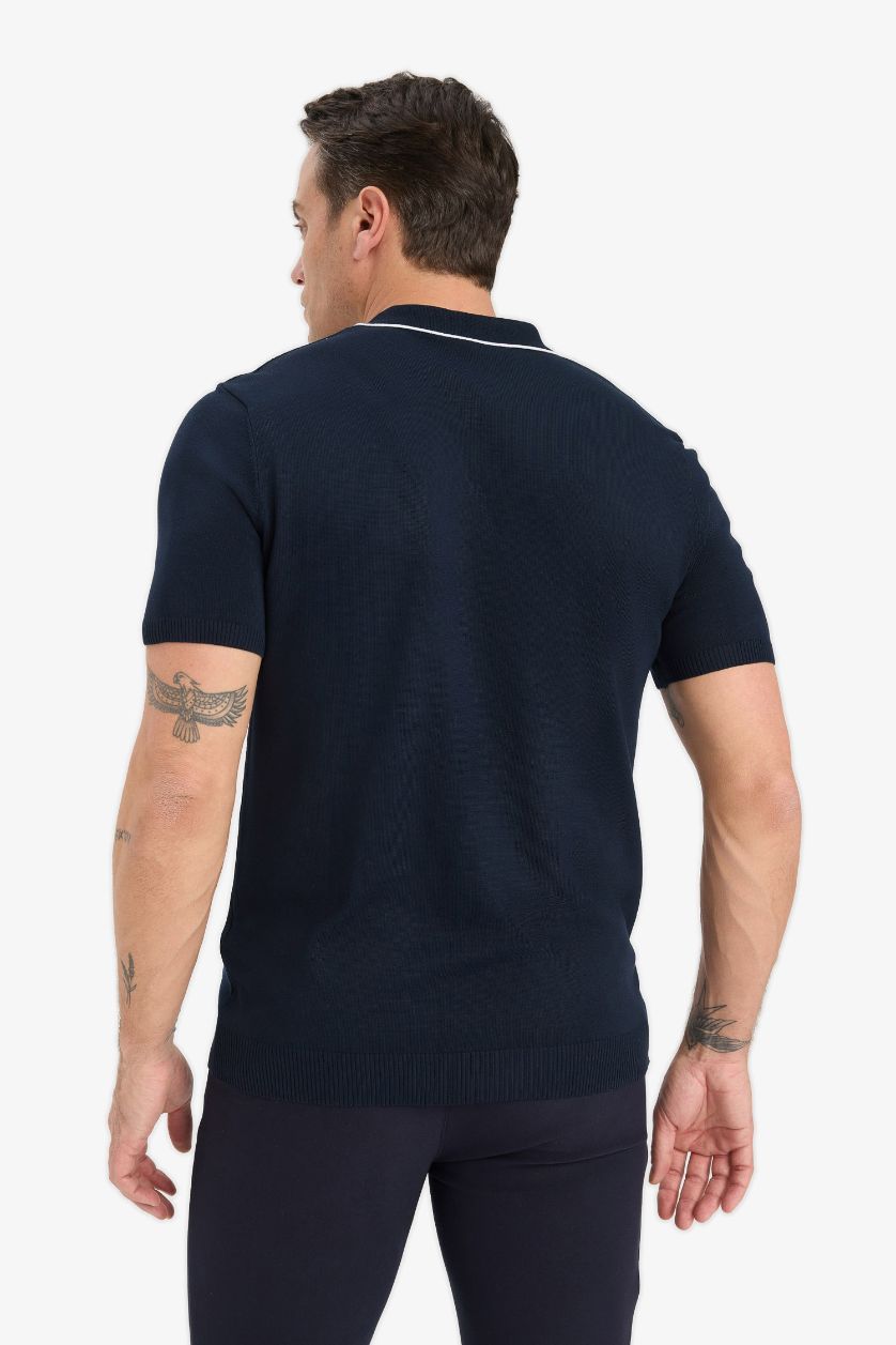 رجالي كحلي تيشيرت بولو تريكو نص ردن مودرن فيت