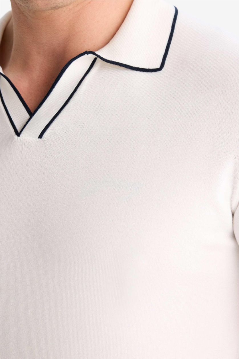 MAN White Modern Fit Polo Collar Knitwear Polo T-Shirt