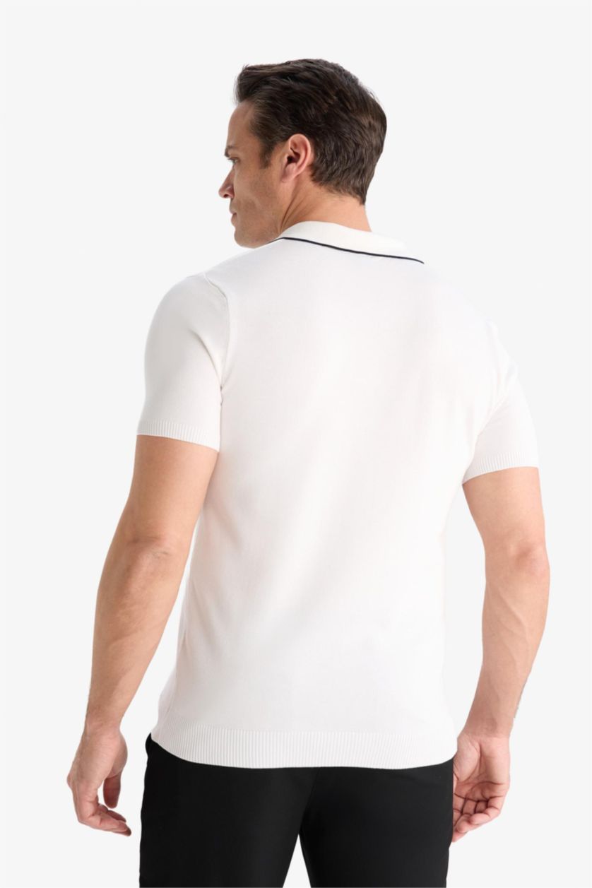 MAN White Modern Fit Polo Collar Knitwear Polo T-Shirt