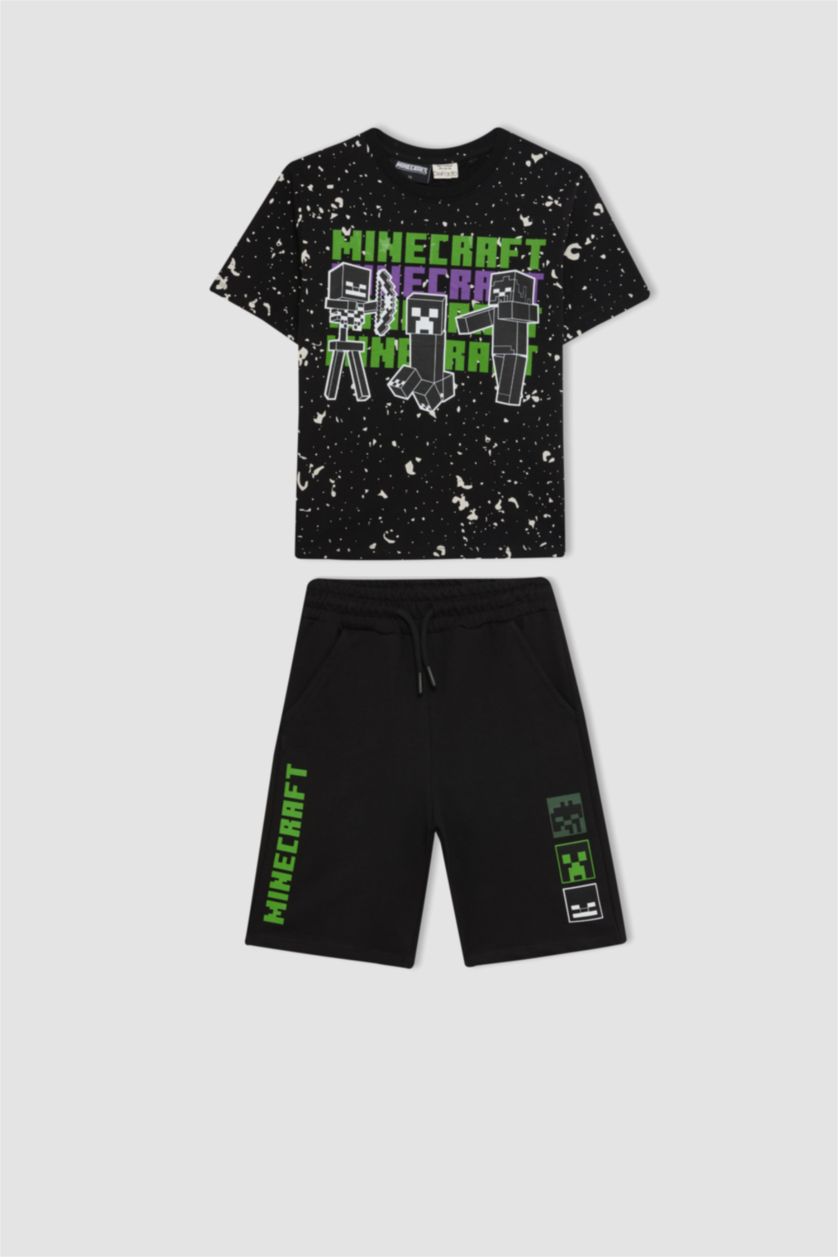 Boys & Teens Black Boy Minecraft T-Shirt Shorts 2 Piece Set