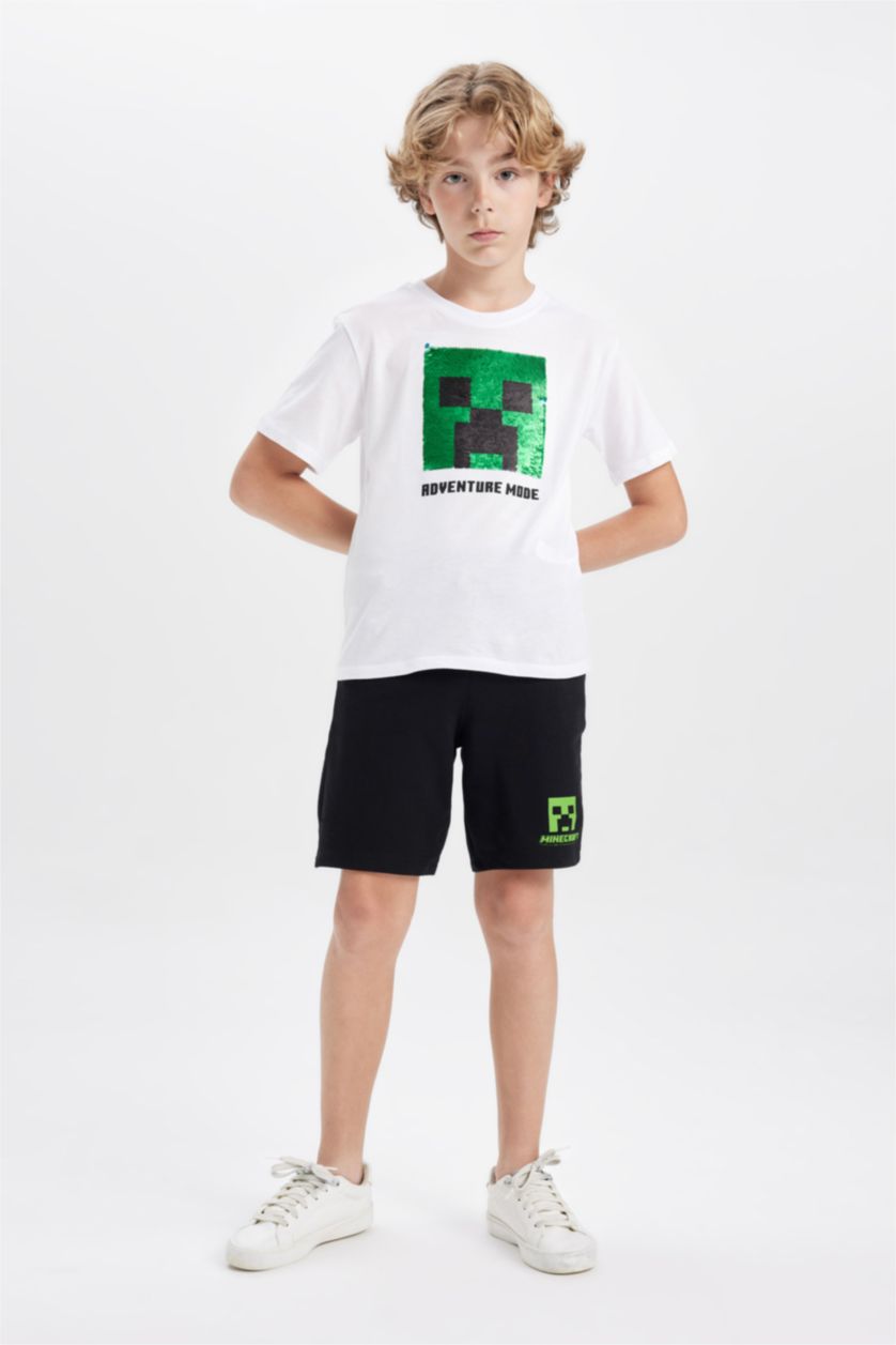 Boys & Teens White Boy Minecraft Short Sleeve T-Shirt Shorts 2 Piece Set