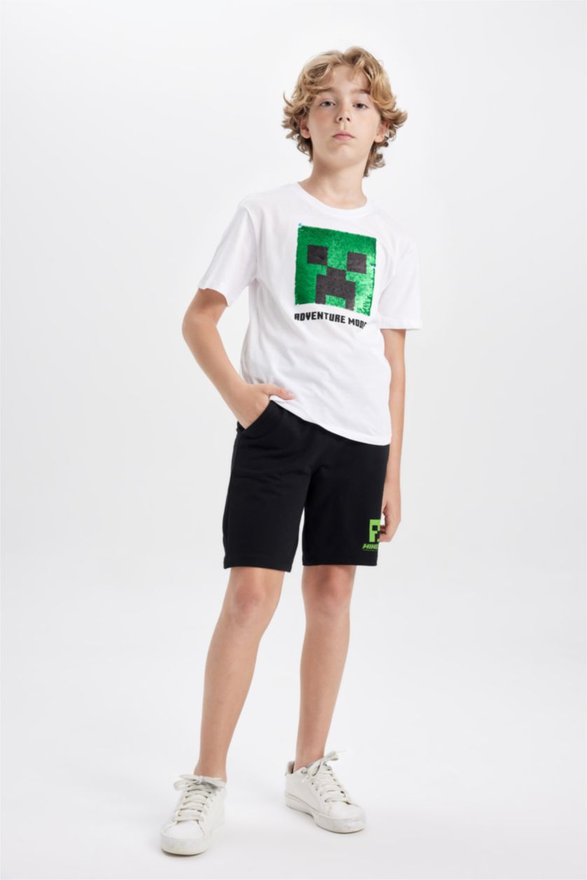 Boys & Teens White Boy Minecraft Short Sleeve T-Shirt Shorts 2 Piece Set