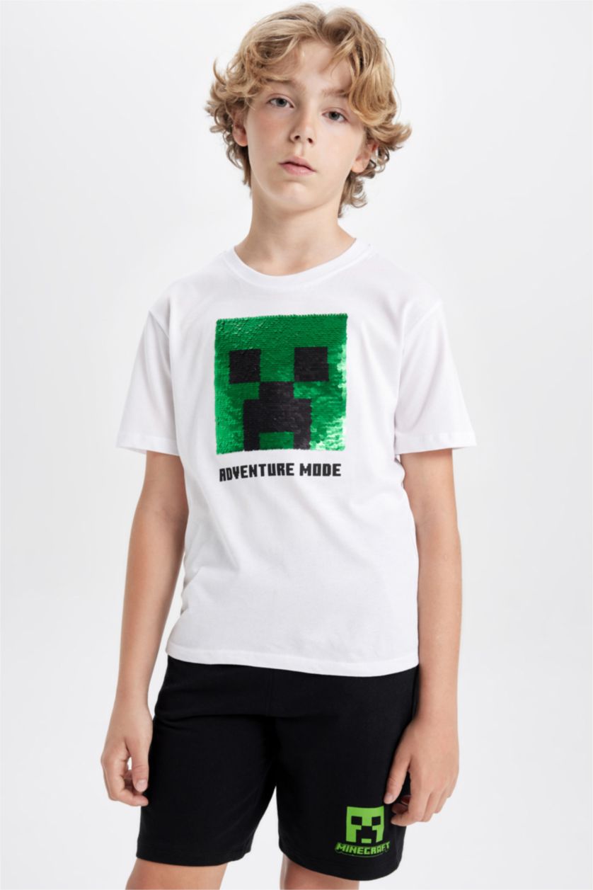 Boys & Teens White Boy Minecraft Short Sleeve T-Shirt Shorts 2 Piece Set