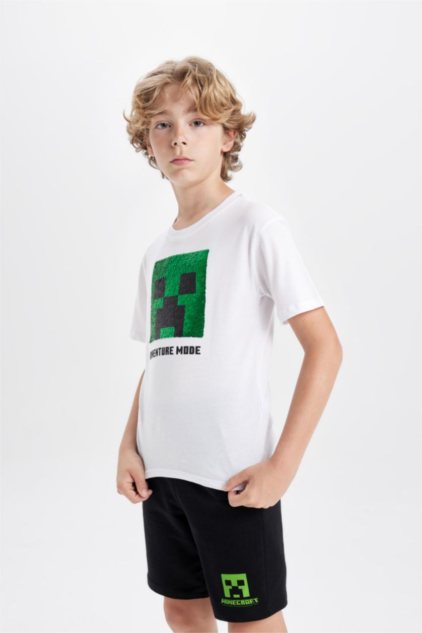 Boys & Teens White Boy Minecraft Short Sleeve T-Shirt Shorts 2 Piece Set
