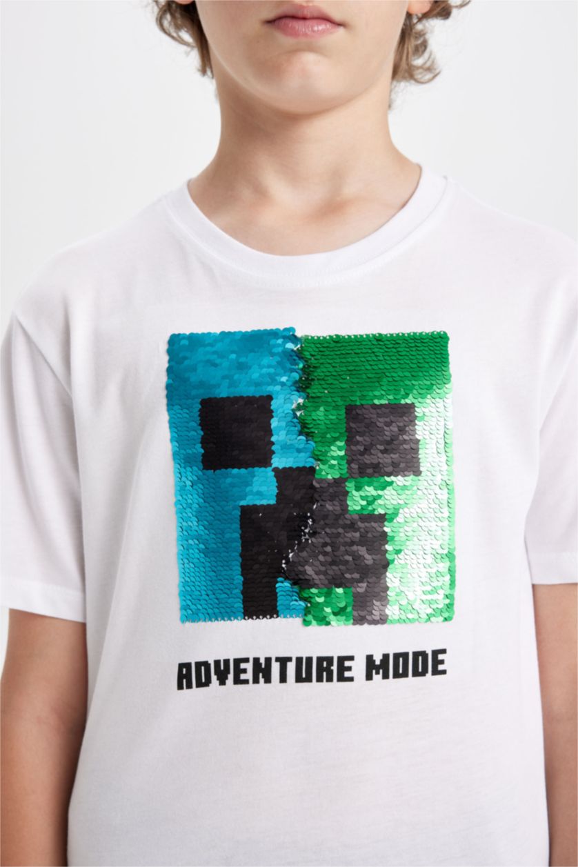 Boys & Teens White Boy Minecraft Short Sleeve T-Shirt Shorts 2 Piece Set