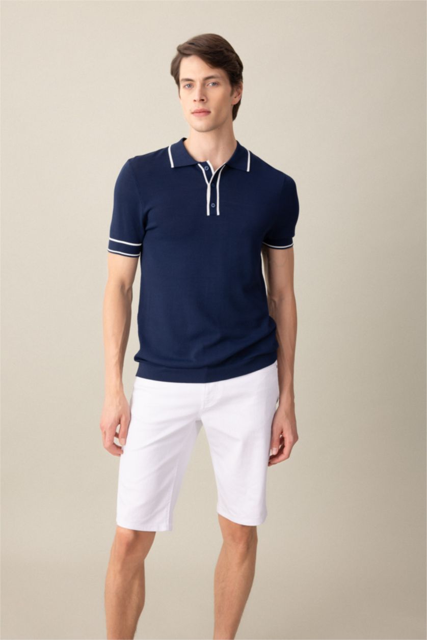 MAN NAVY Slim Fit Short Sleeve Knit Polo Shirt